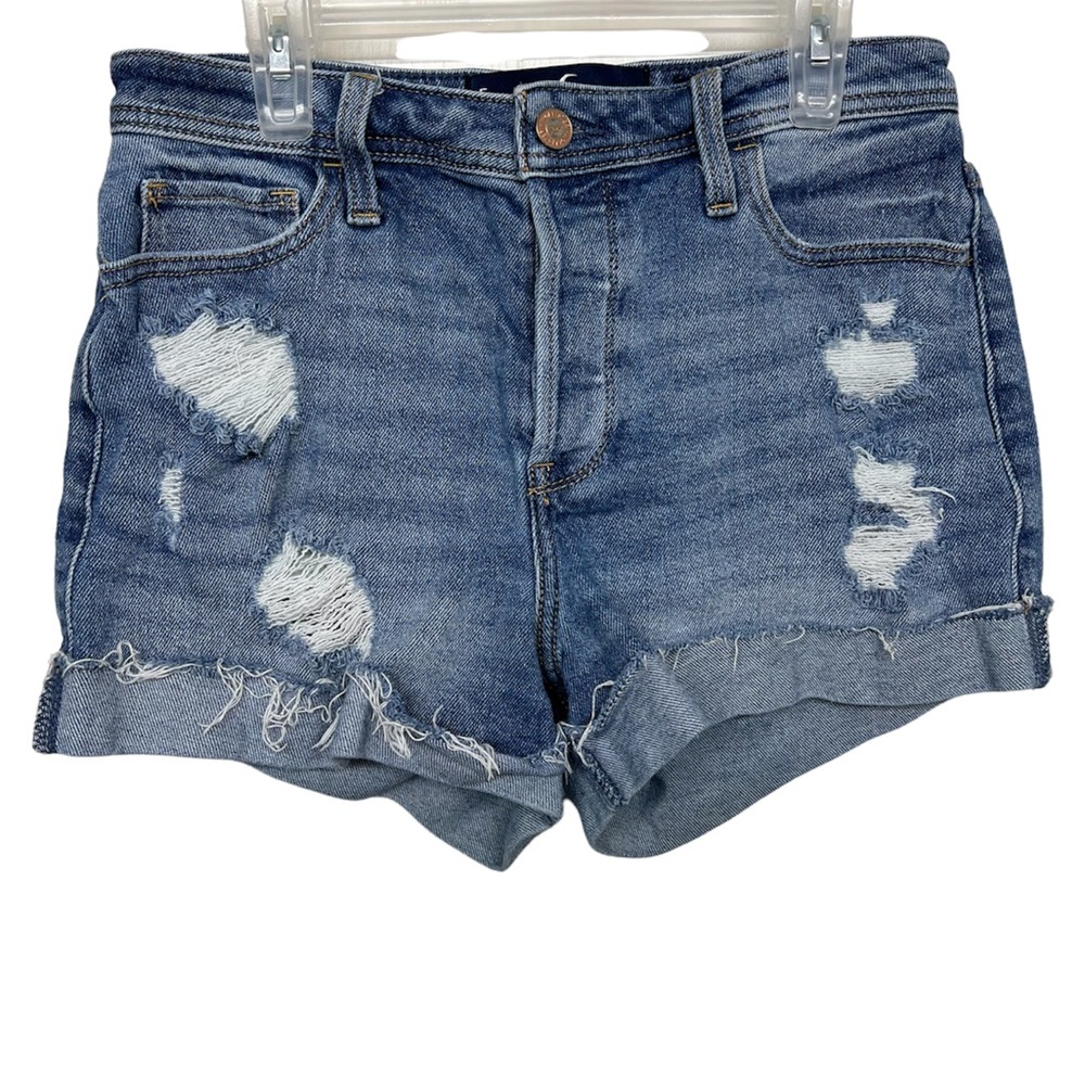 HOLLISTER denim shorts Sz 27 Button Fly Stretch HighRise Mom Jeans High …